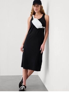 Athleta Essential Midi Scoop Dress In Black Lightweight Supima Cotton Size Large